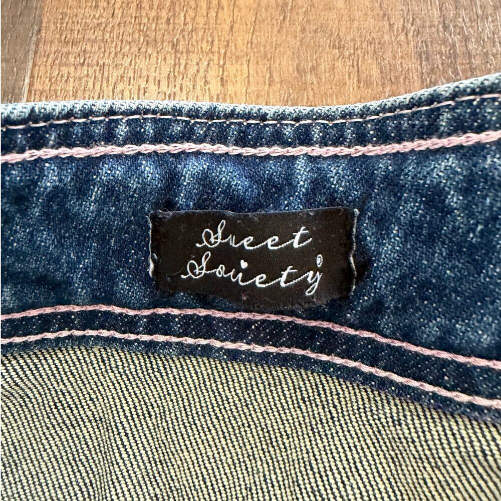 Sweet Society Denim Heart Pocket Pleated Mini Skirt Y2K Blue Size Large - Picture 3 of 8